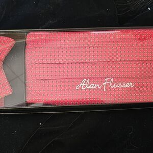 Alan Flusser Red and Gold Bow Tie and Cummerbund Set